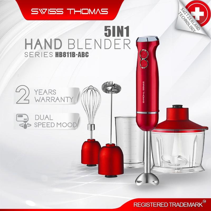 SwissThomasByT 5 in 1 Hand Blender Mixer (1200W) HB811B Meat Grinder Milk Frother Whisker Food Chopper Grinder Pengisar