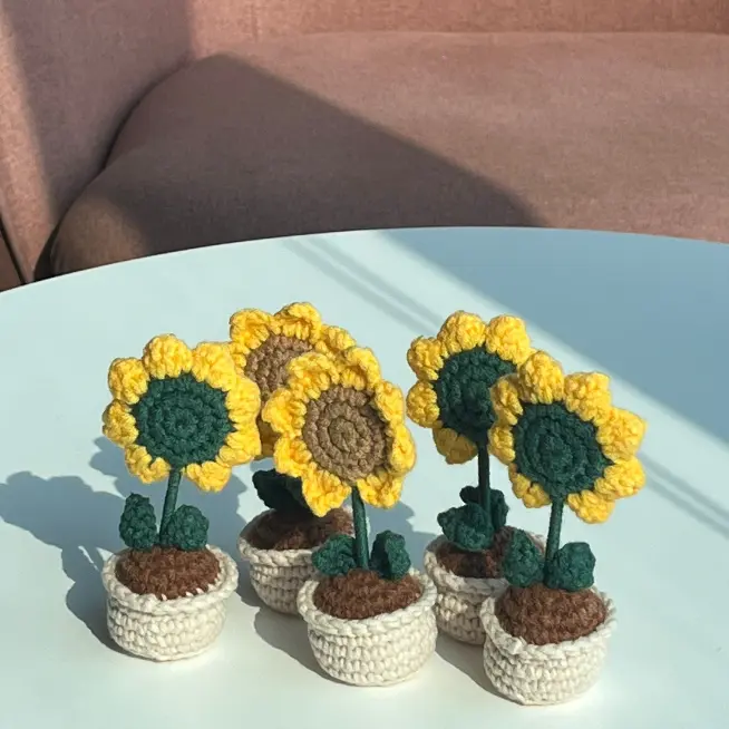 [Ảnh Thật Hàng Có Sẵn] Chậu Hoa Hướng Dương Mini Len Handmade Phòng Decor Phòng Hoa Tulip