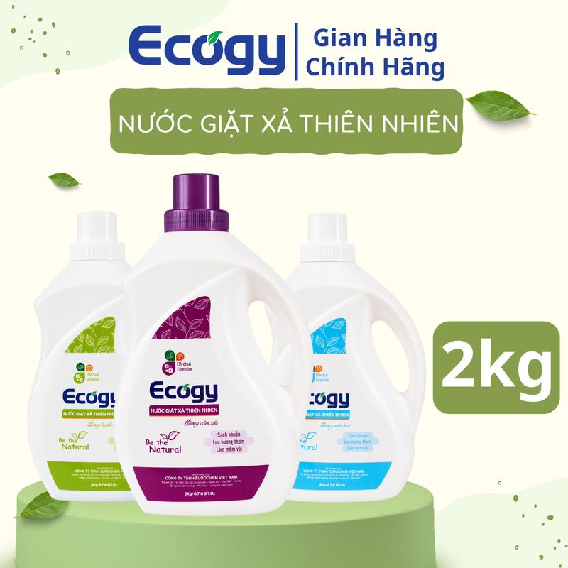 ECOGY Nước giặt xả thiên 2Kg/can, dạng lỏng, có chất tẩy từ Enzym thiên nhiên; An toàn với quần áo của bé & người lớn; Lưu hương thơm & mềm vải, làm sạch khuẩn