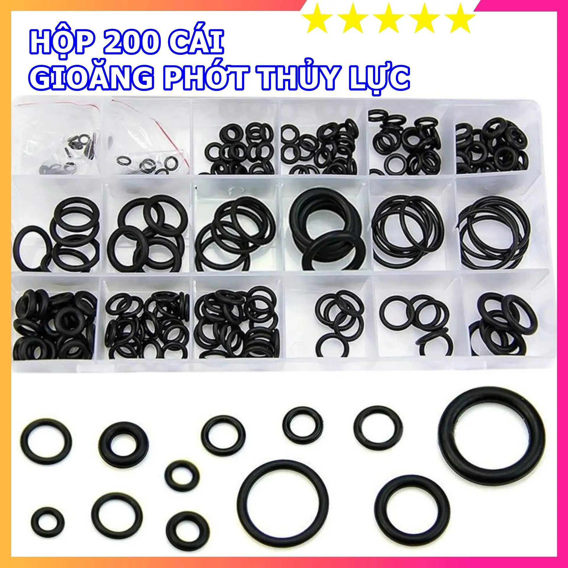 Bộ 200 Sản Phẩm Vòng Đệm Chữ O Cao Su, Bộ Gioăng Ống Nước Thủy Lực