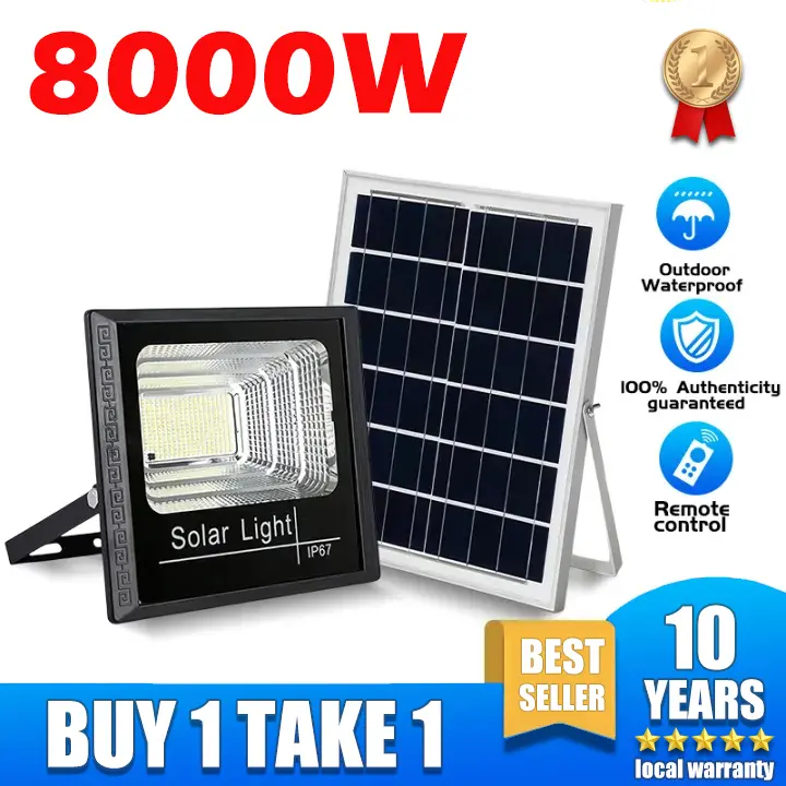 【BUY 1 TAKE 1】8000W Solar flood light solar light outdoor waterproof indoor led light street lamp with remote Remote-Adjustable Solar