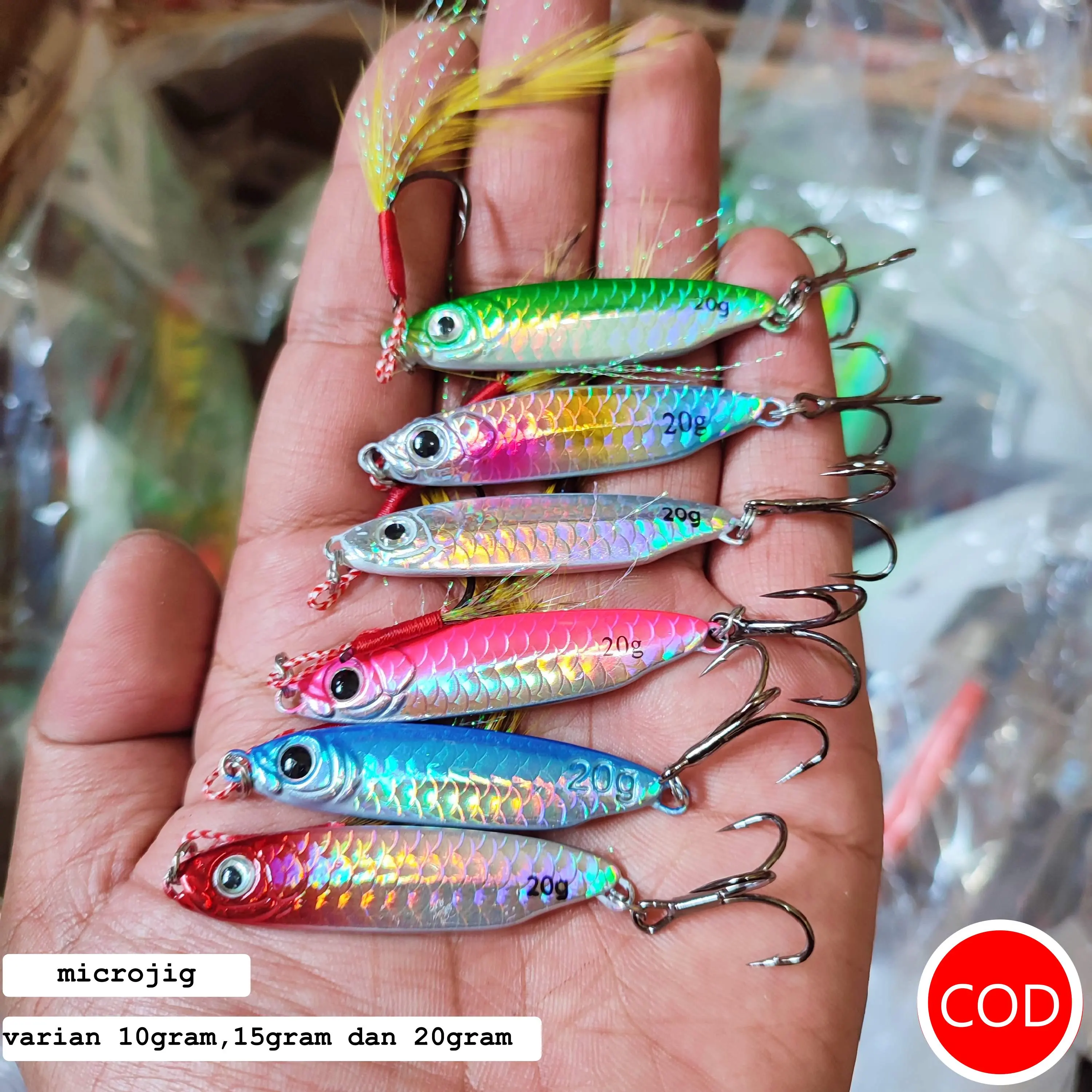 Micro jig Motif Sisik 15gram 20gram dan 10gram Lengkap Assisthook Dan Treblehook Umpan Metal Jigging Jiging Killer Lure