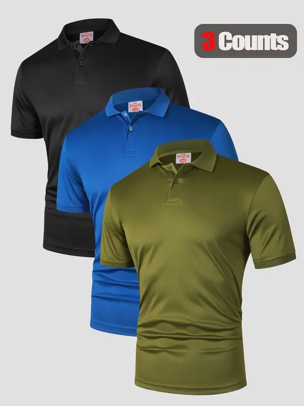 Men's Solid Color Pique Polo Shirt, Regular Fit Casual Breathable Quick Drying Short Sleeve Top for Summer, Men's Clothes for Business Work Daily Wear, Tropical 1