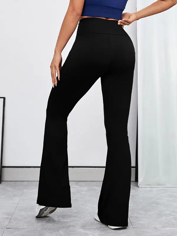 Women's Solid High Waist Flare Leg Sports Leggings, Casual Comfy Breathable Bell Bottom Trousers for Yoga Gym Workout Running, Ladies Sportswear for All Seasons 6