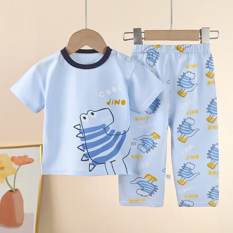UNIWEAR SETELAN ANAK LAKI-LAKI 0-5 TAHUN PIYAMA ANAK BAJU ANAK PEREMPUAN BAJU PENDEK DAN CELANA PANJANG KATUN 2