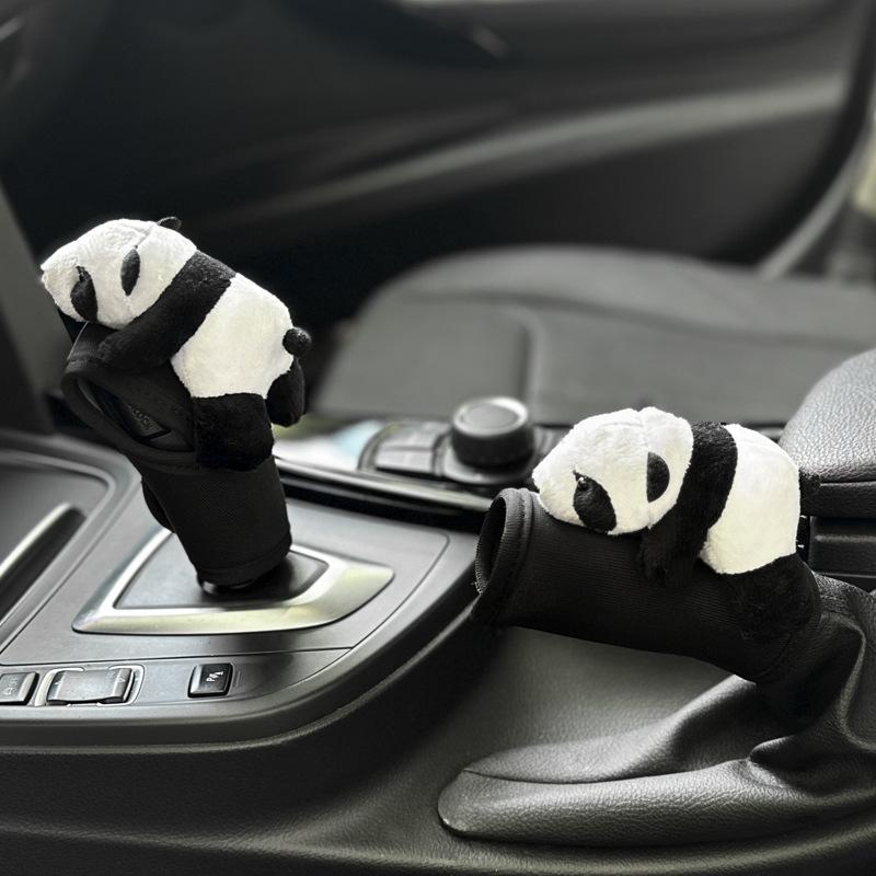 Car Gear Lever Cover Decoration Cartoon Panda Handbrake Cover Car Top ...