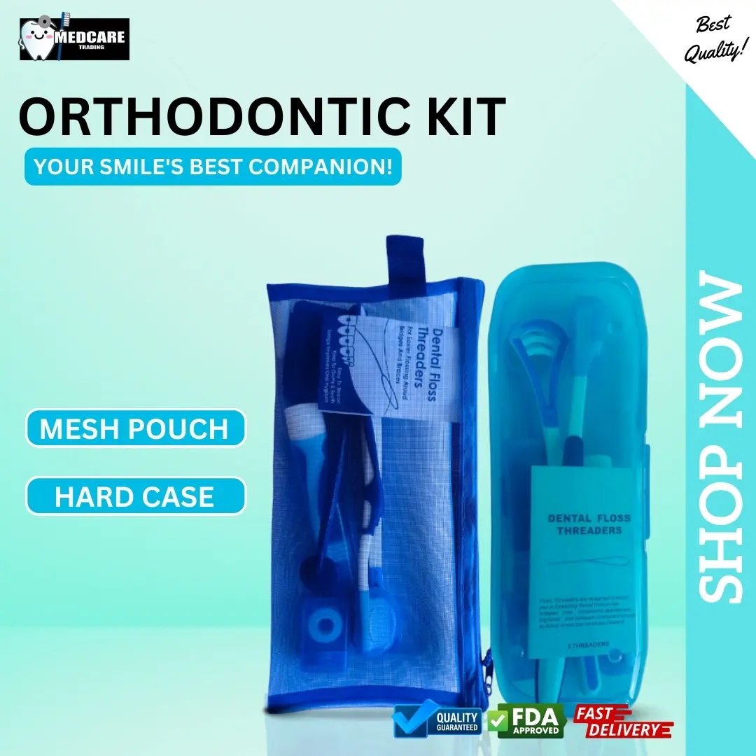 DENTCARE Orthodontic Kit with Manual, Travel, Floss, Threaders, Wax, Brush, Tongue Scraper, and Mouth Mirror - Oral