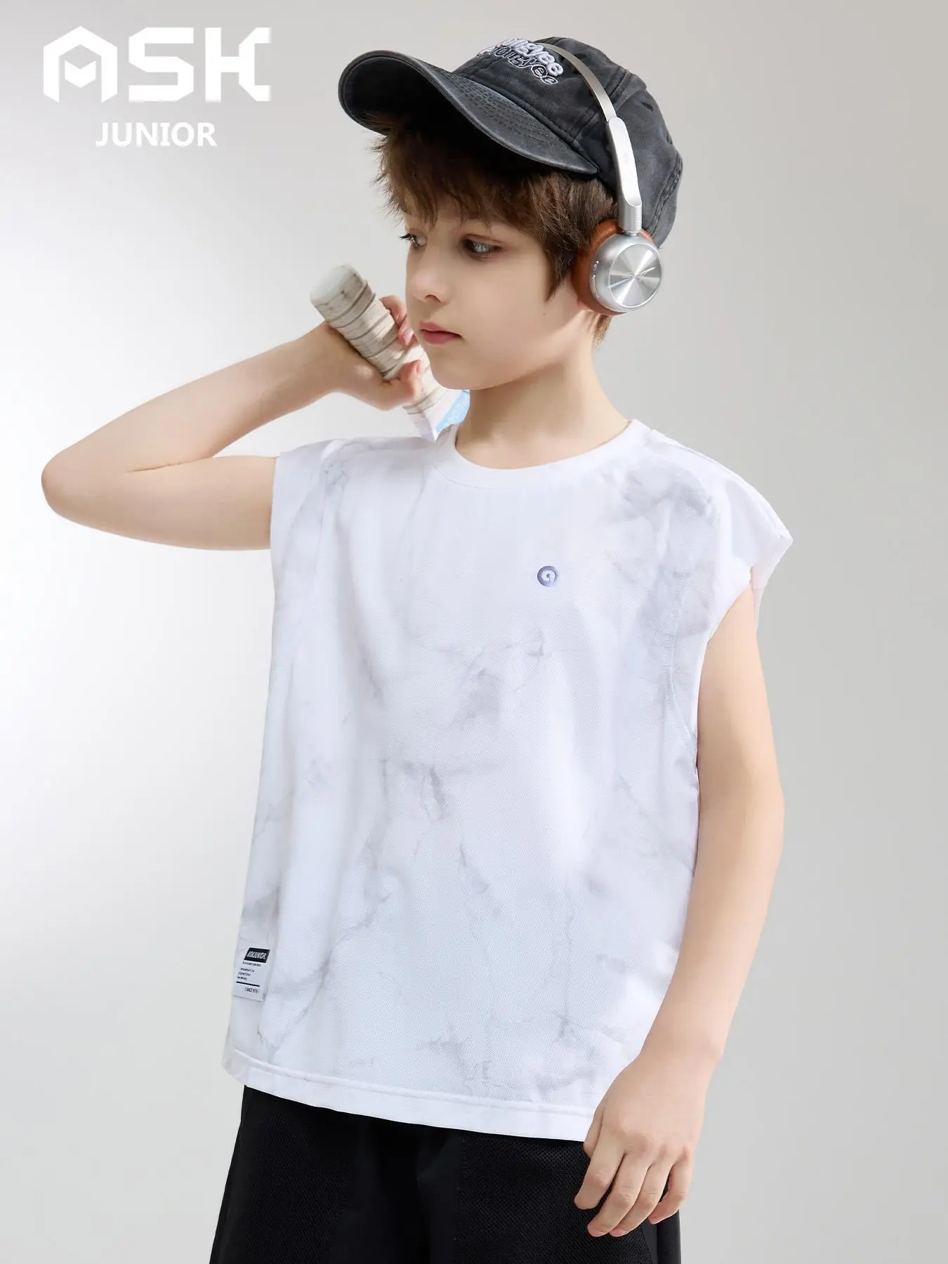 Boy's Solid Color Marble Print Tank Top, Casual Sleeveless Round Neck Top for Summer, Kids Clothes for Daily Wear