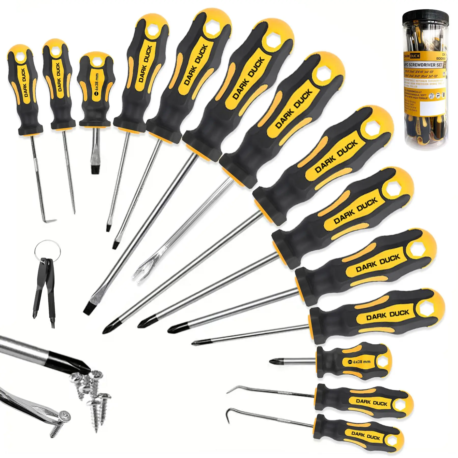 Magnetic Screwdriver Set, Chrome Vanadium Steel Screwdriver Set, Flat & Phillips Heads & Pick & Hook Tools for Mechanics, Construction, Carpentry