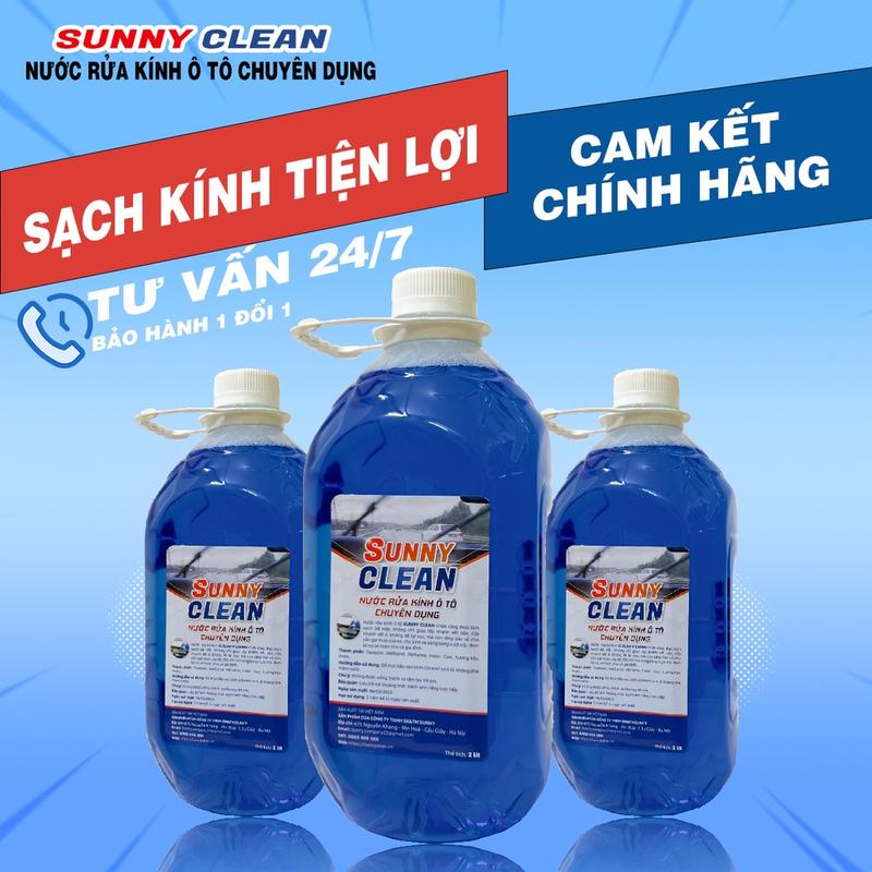 3 can 2L Sunny Clean nước rửa kính ô tô chính hãng đánh bay vết bẩn,ố trên kính dung dich nước quét nuoc ruakinhoto