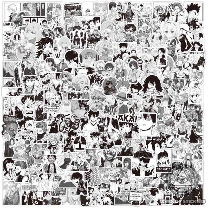 Set 50 100 200 Sticker Anime Manga Hình Nhân Vật Truyện Tranh Đen Trắng Hình Dán Trang Trí Mũ Bảo Hiểm Laptop Xe Vali Sổ