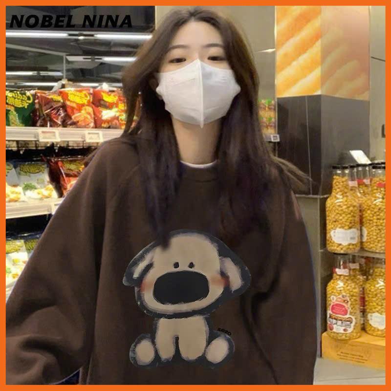 Product Introduction of Áo sweater nỉ form rộng chất nỉ in hình Shin ôm cún phong cách Hàn Quốc cho nữ 15
