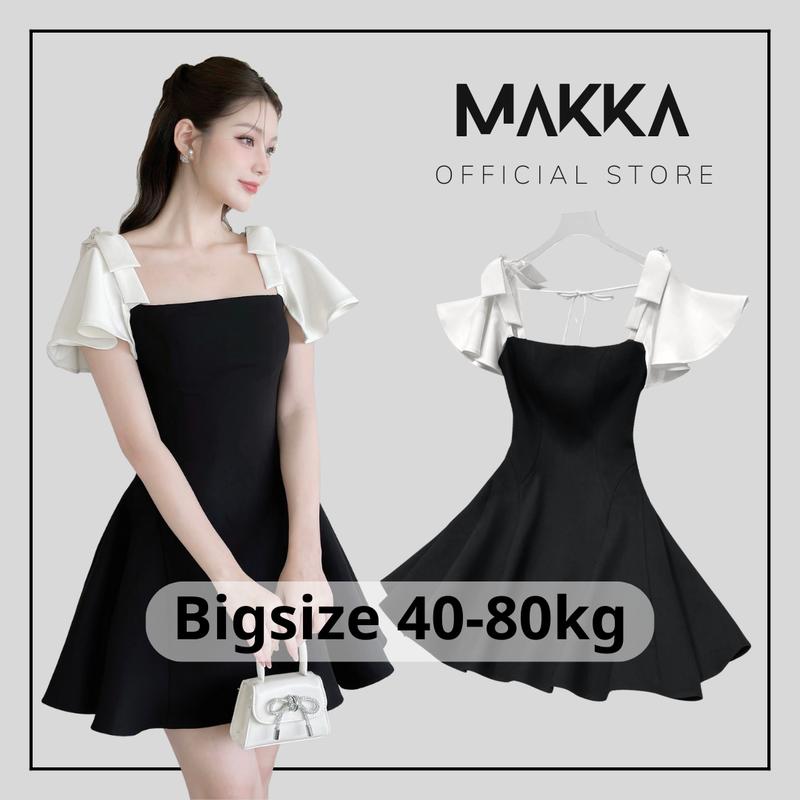 Váy nữ thiết kế MAKKA váy đen dáng xòe thiết kế tay phối trắng kem 5001 Women Dress Voan Màu Đen