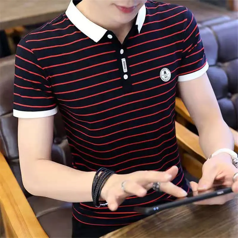 Áo Thun Nam Ngắn Tay, Phong Cách Mùa Hè, Cổ Polo, Thiết Kế Sọc, Trang Phục Thường Ngày Thích Hợp Cho Giới Trẻ, Áo Sơ Mi Lớp Nền Đẹp Trai, Áo Tay Lửng, PCs
