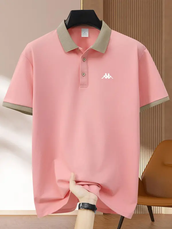 Men's Regular Fit Colorblock Short Sleeve Polo Shirt, Casual Graphic Half Placket Button Front Top for Summer, Fashion Men's Clothes for Daily Wear, Menswear 1
