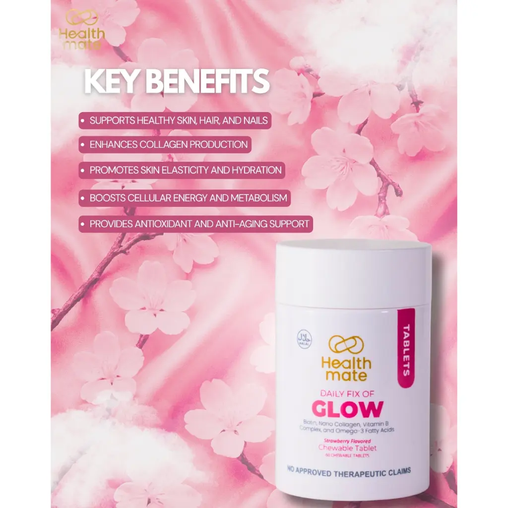 Healthmate GLOW 60 Chewable Tablets Strawberry Flavor Biotin Nano ...