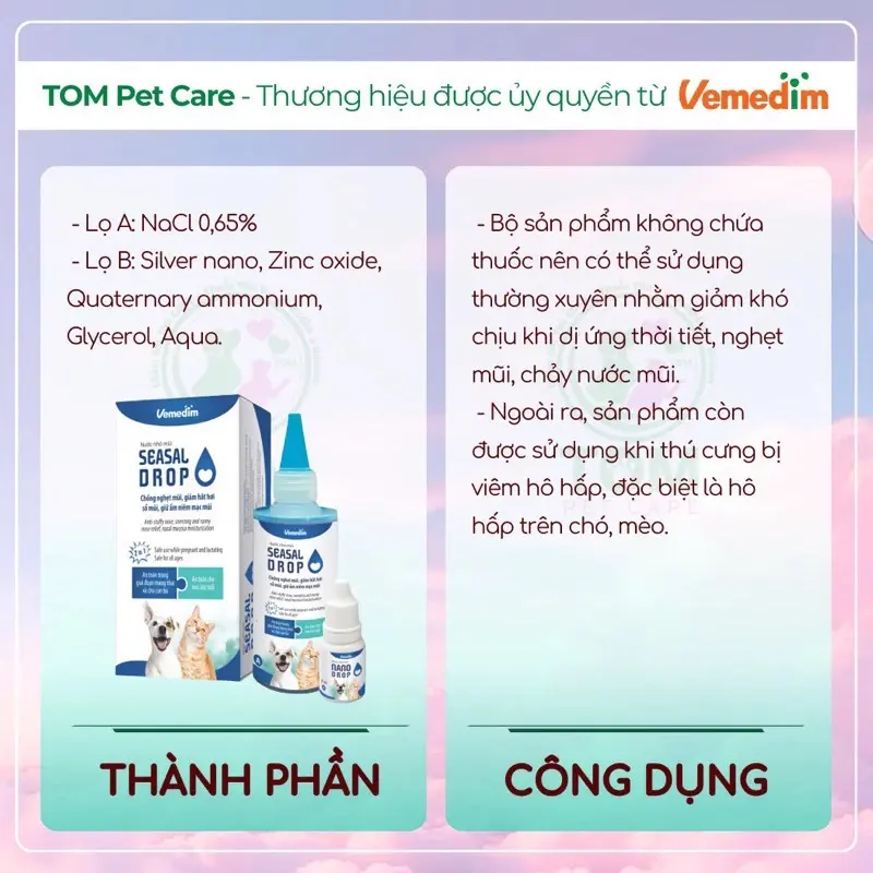 Seasal drop Bộ Nhỏ mũi cho chó mèo: sổ mũi, nghẹt mũi, hắt hơi. 1