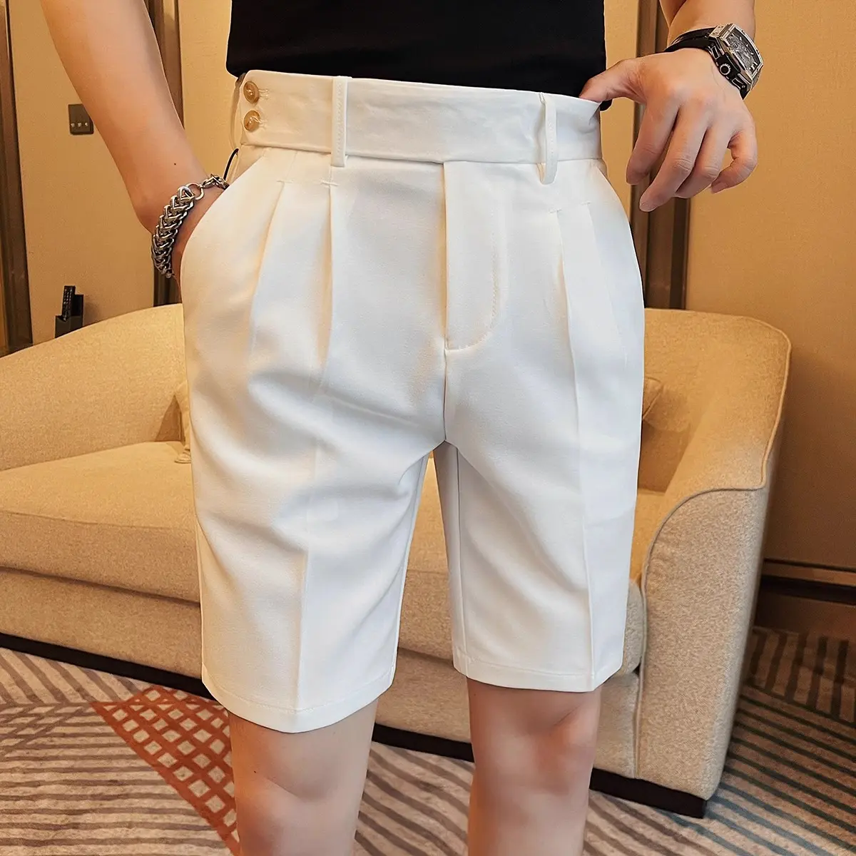 Men's Napoli Shorts 2024 Summer - Stylish Casual 5-Inch Mid-Length Chino Shorts, Solid Color Versatile Office & Streetwear |   Trendy Breathable Lightweight