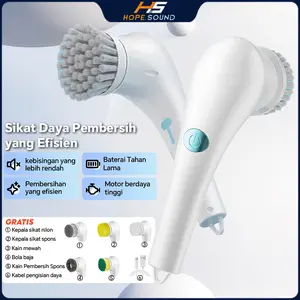 Sikat Pembersih Listrik Tanpa Kabel Genggam 5-in-1 Sikat Pembersih Tahan Air Sepenuhnya Otomatis untuk Penggunaan di Rumah