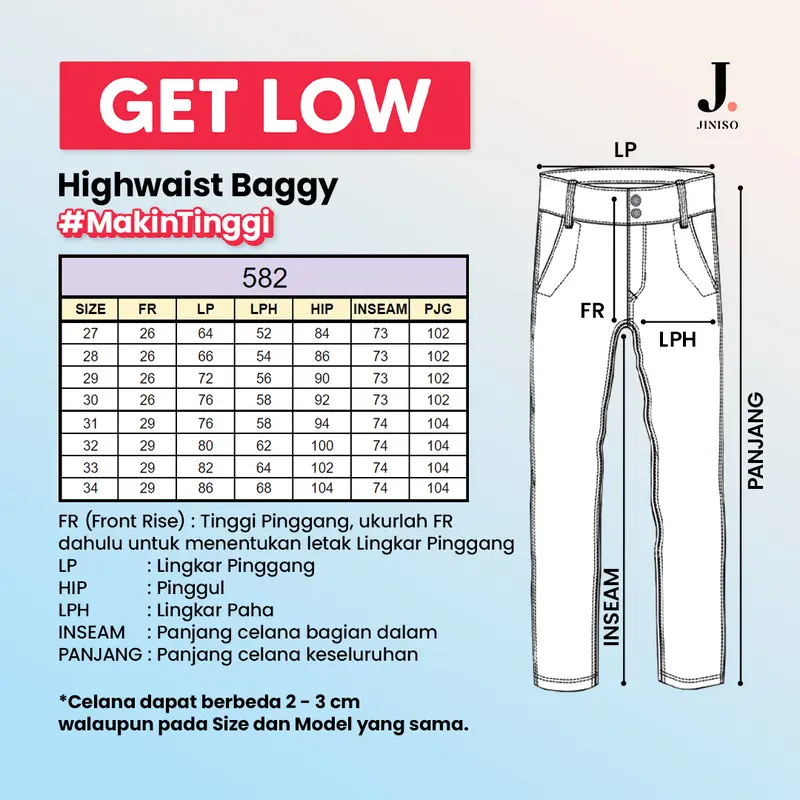 JINISO GET LOW - 582 Baggy Highwaist Celana Jeans Wanita Warna Cookies And Cream 1