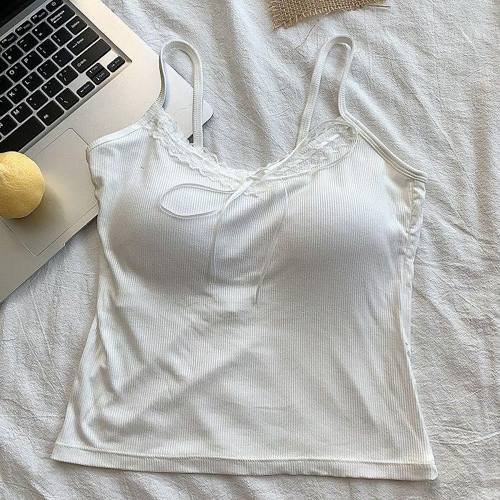 Product Introduction of [halter blouse for chubby]Pure Desire Hot Girl Lace Beauty Back Camisole Women's Base with Chest Pad Slim-Fit Bow Design Sleeveless Top Women's Clothing Women's Women's Wear Chinese Clothing Chubby Camisole 21