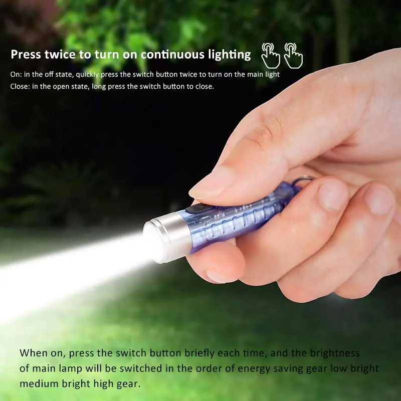 Móc khóa đèn pin mini bằng nhựa quang thông 400 lumen nhỏ gọn 7