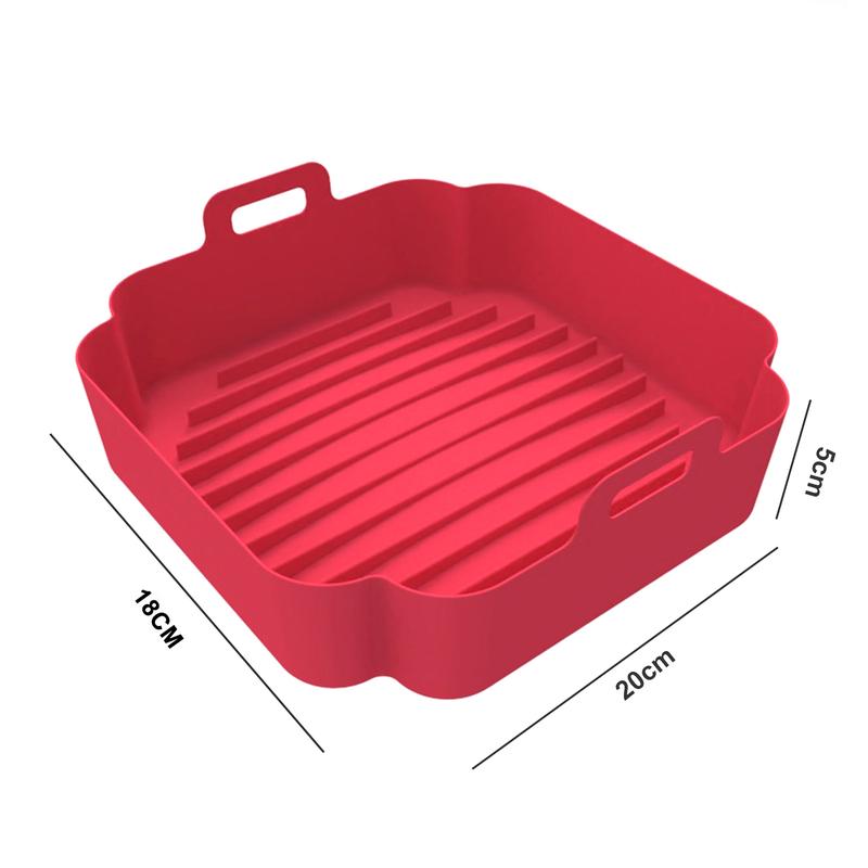 Air Fryers Liner Double Handle Heat Resistant Square Dishwasher Safe Silicone Baking Pan Waterproof Non-stick Frying Chicken Basket Mat Kitchen Accessories 5