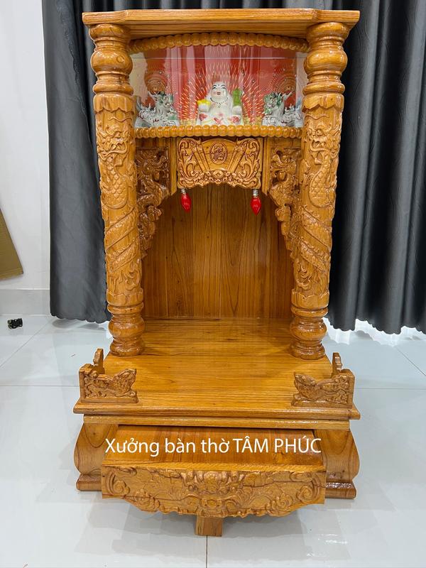   BÁN CHẠY NHẤT_LED CHỚP  Bàn thờ thần tài ông địa gỗ xoan đào tự nhiên led chớp Di Lặc cột rồng sơn vàng   nâu dày đẹp 48cmvà 42cmđủ size Decor Decor Phòng Trang Trí Nhà 