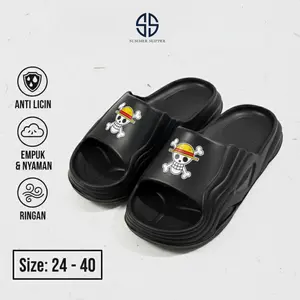 SS Sandal Selop Slip On Sendal Anak Cowok One Piece Luffy Topi Jerami Manga Anti Licin Size 24-40