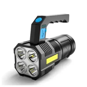 Senter LED Cas Super Terang Jarak Jauh + COB 4 Mode Emergency USB Rech Baterai Hitam Plastik Putih