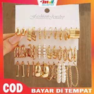 MALL Anting Fashion Wanita Kekinian – Set Anting Gold & Mutiara Terlengkap ANT03
