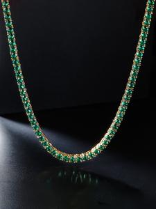 Collar de 1 pieza ICED CHICS con zircón verde de fila sencilla de 4 mm, cadena tipo tenis, estilo hip hop casual, zircón incrustado en cobre pulido, exquisitamente elaborado, se puede usar de forma estable sin cambio de color