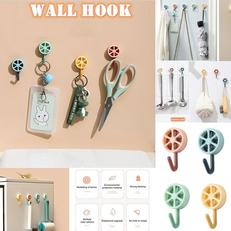 Product Introduction of oninof Creative Plastic Self Adhesive Hooks Lemon Punch-free Towel Coat Hooks Wall Decoration Multicolor Key Bag Hooks 9