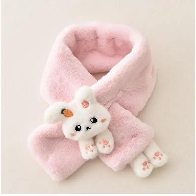 Boys Girls Winter Scarfs Thick Plush Cross Children's Scarf Baby Bib Cute Cartoon Rabbit Faux Fur Neck Protection Warm Shawl 7