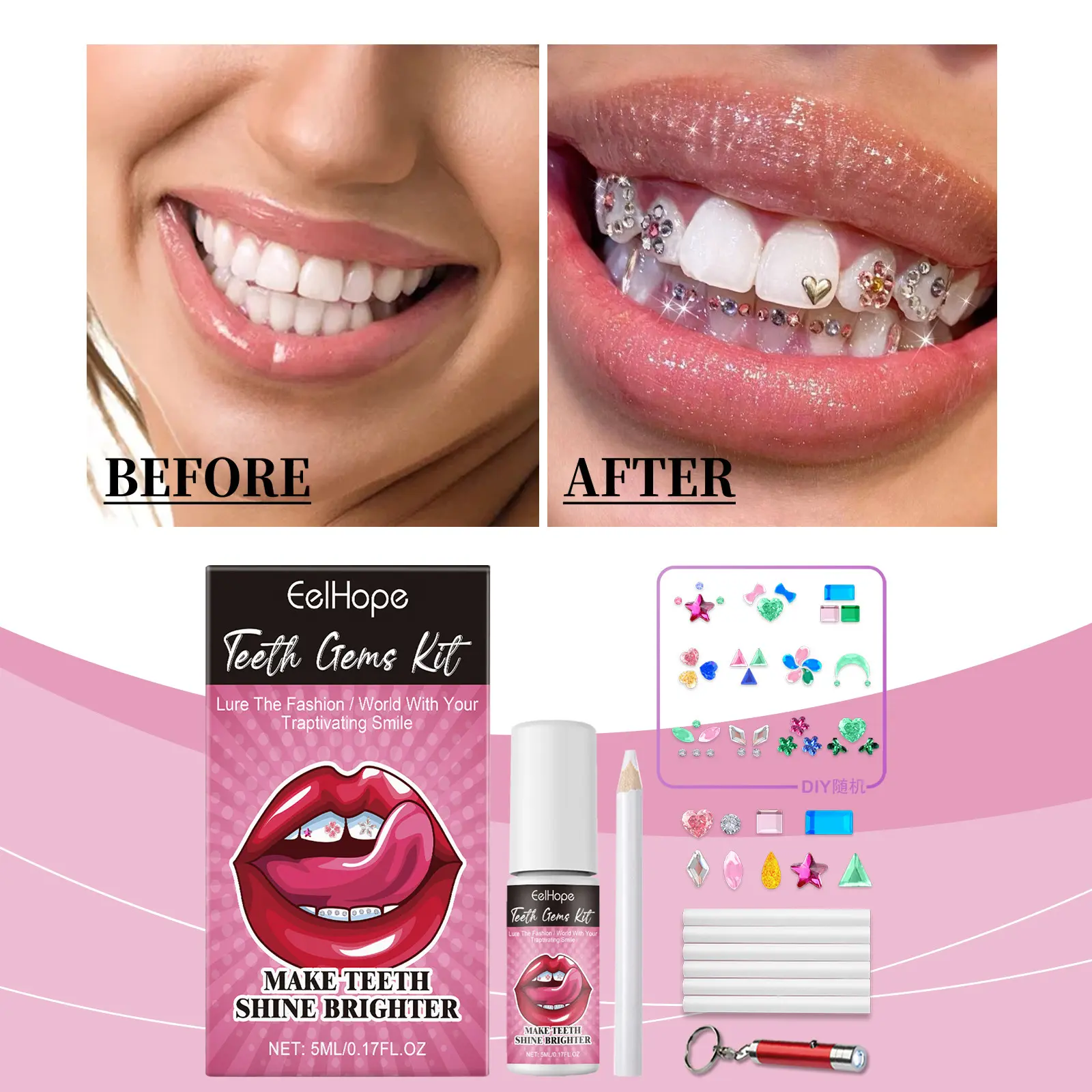 Teeth Shine Brighter Teeth Gems Kit Eelhope Tooth-Decoration Rhinestone ...