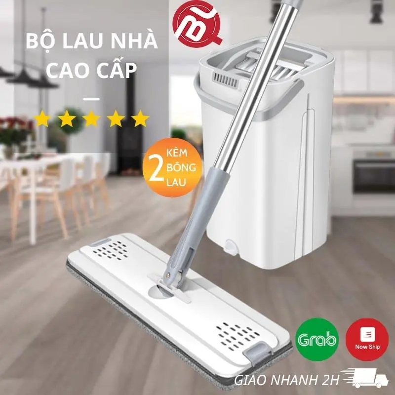 Bộ Cây Lau Nhà Chổi Lau Nhà Tự Vắt 360 Độ Cao Cấp Tặng Kèm 2 Bông Lau Lau Sàn Làm Sạch chổi lau nhà thông minh chùi  nhà Inox cay lautu mop