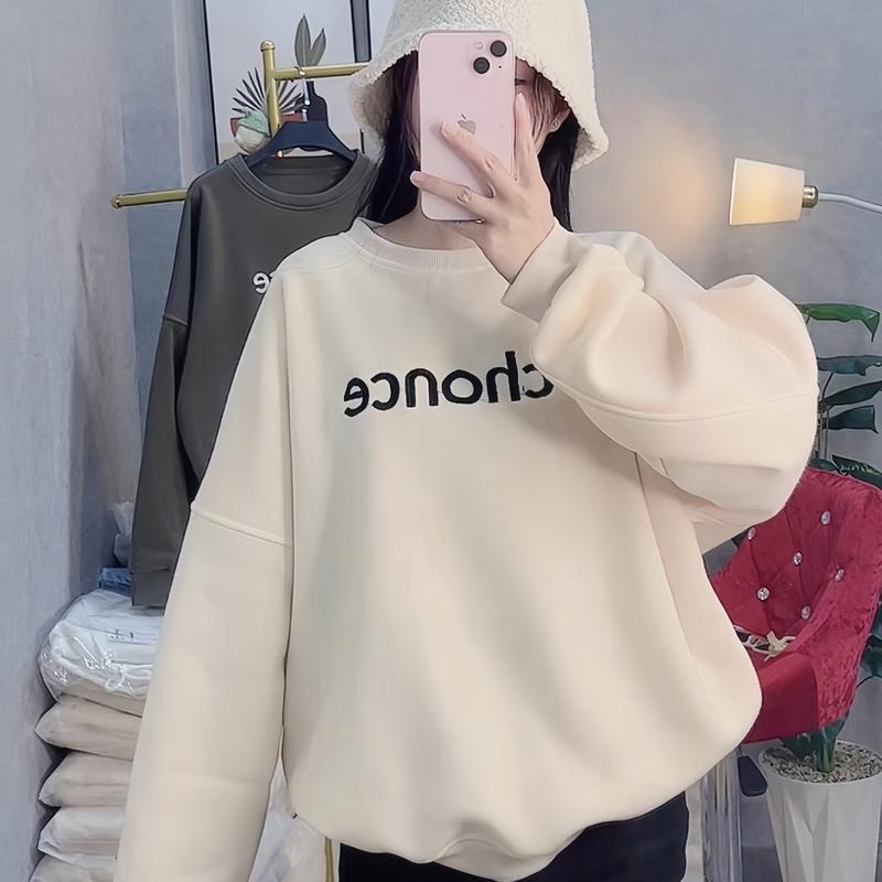 Áo Sweater Nỉ  Bo Chun Nữ Bông phối line viền tay chữ thêu nhiều size Women Top Voi Jean Hoodie khoác