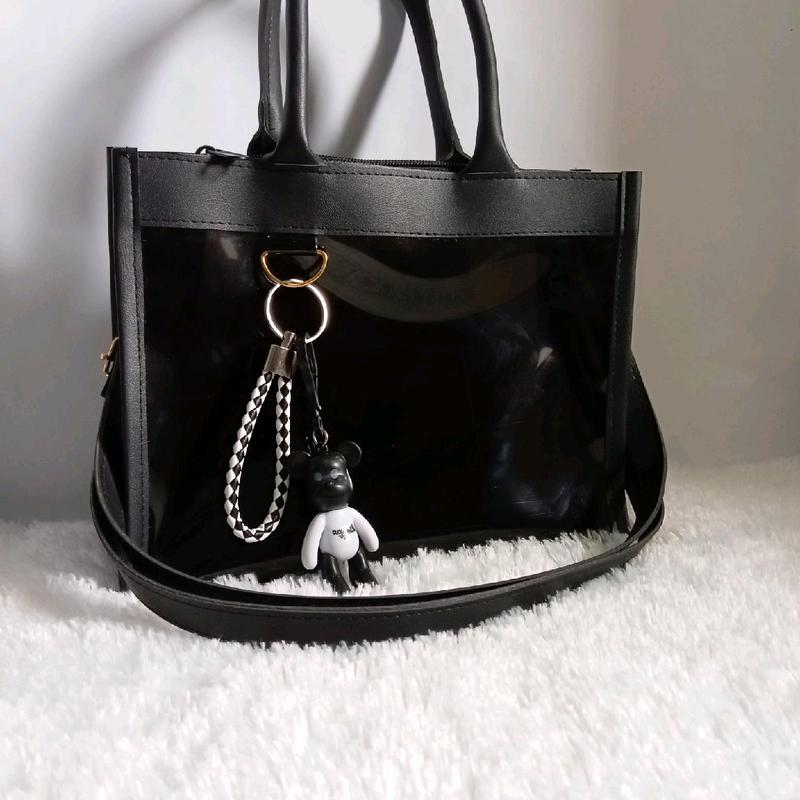 tas wanita transparan pvc mika hitam 0