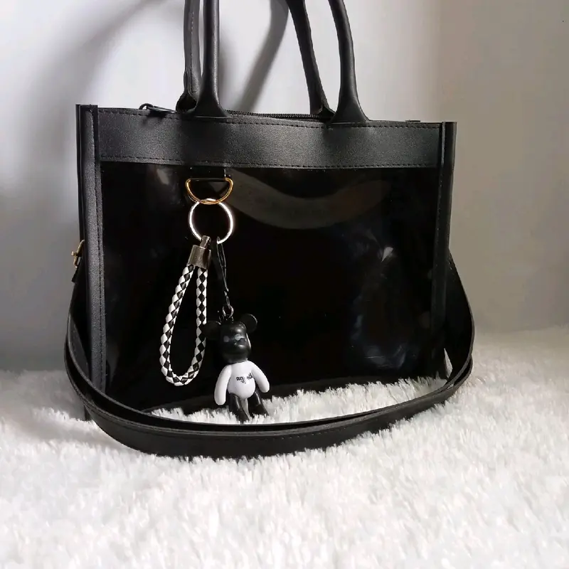 tas wanita transparan pvc mika hitam 0