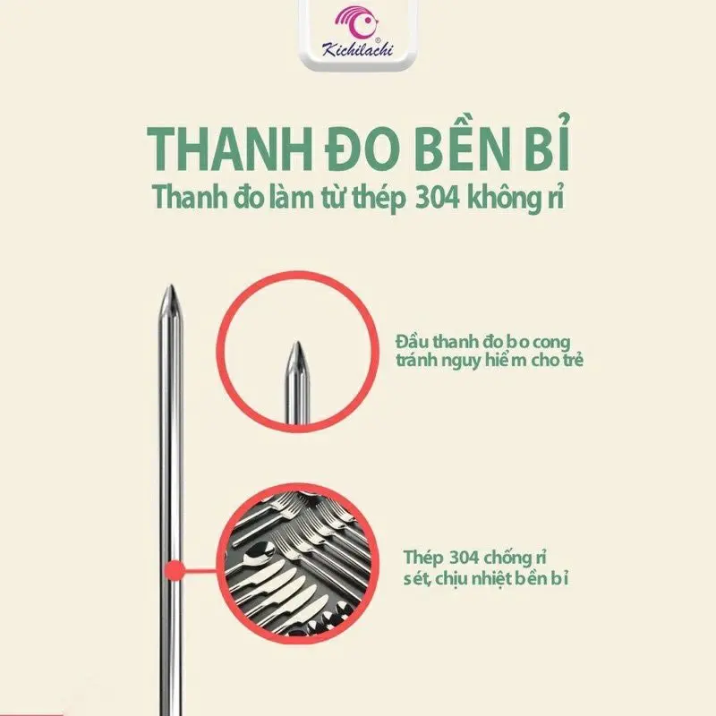 Nhiệt kế điện tử Kichilachi/ Misuta đo nhiệt độ nước,sữa,thức ăn an toàn cho bé và gia đình - Babibo 4