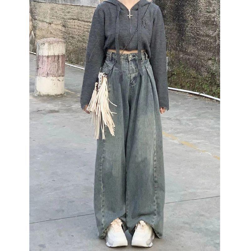 Quần Jean Cổ Điển Phong Cách Cổ Điển Dành Cho Nữ, Quần Dài Xếp Nếp Dễ Phối Đồ Quần Ống Rộng Thẳng Cạp Cao Dáng Rộng Mới Mùa Thu, Năm 2025 5