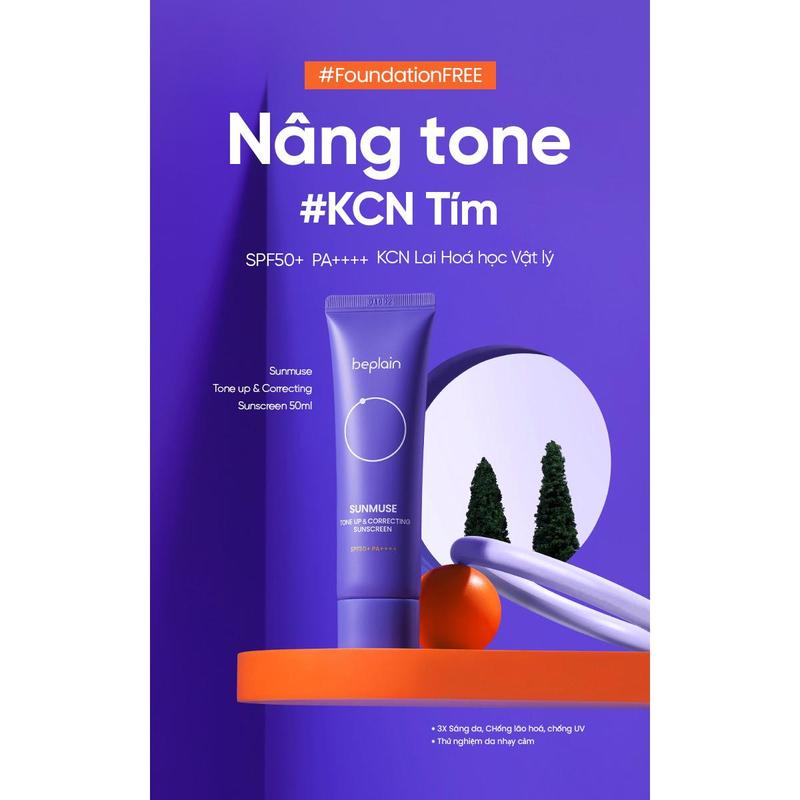 Kem chống nắng lai BEPLAIN Sunmuse Nâng tone & Hiệu chỉnh tone da SPF 50+ PA++++ ( Tím đậm ) - Tabula Century 1