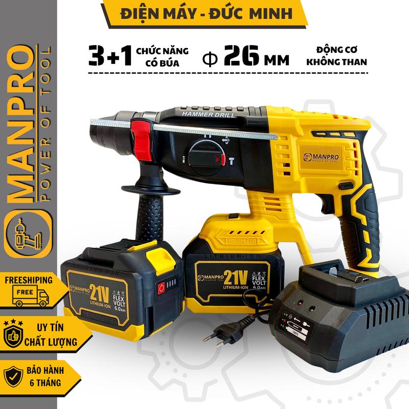 Máy khoan pin Bê tông MA-08,3 chức năng: Khoan, khoan búa, đục, Động cơ không chổi than, Chân Pin M21 phổ thông - Bảo hành (6 tháng)