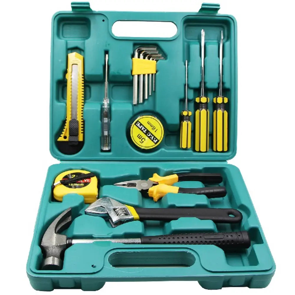 kunci set 16 pcs - toolkit set murah peralatan rumah, obeng, tang, kunci inggris, meteran, palu, kunci L, cutter, isolasi HJ-C016 kunci 1 set lengkap alat pertukangan