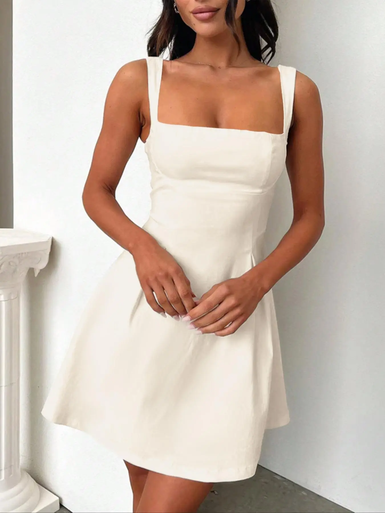 Women's Solid Color Tie Back Cami Dress, Casual Sleeveless Short Dress for Summer, Ladies Clothes for Daily Wear, Summer Dresses