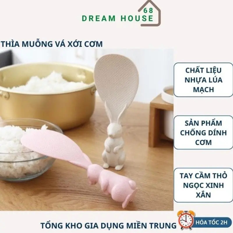 Thìa Muỗng Vá Xới Cơm Chống Dính Hình THỎ ngọċ xᶖnh Dể Thương Chất Liệu Cao Cấp Nhựa Lúa Mạch ssr 1
