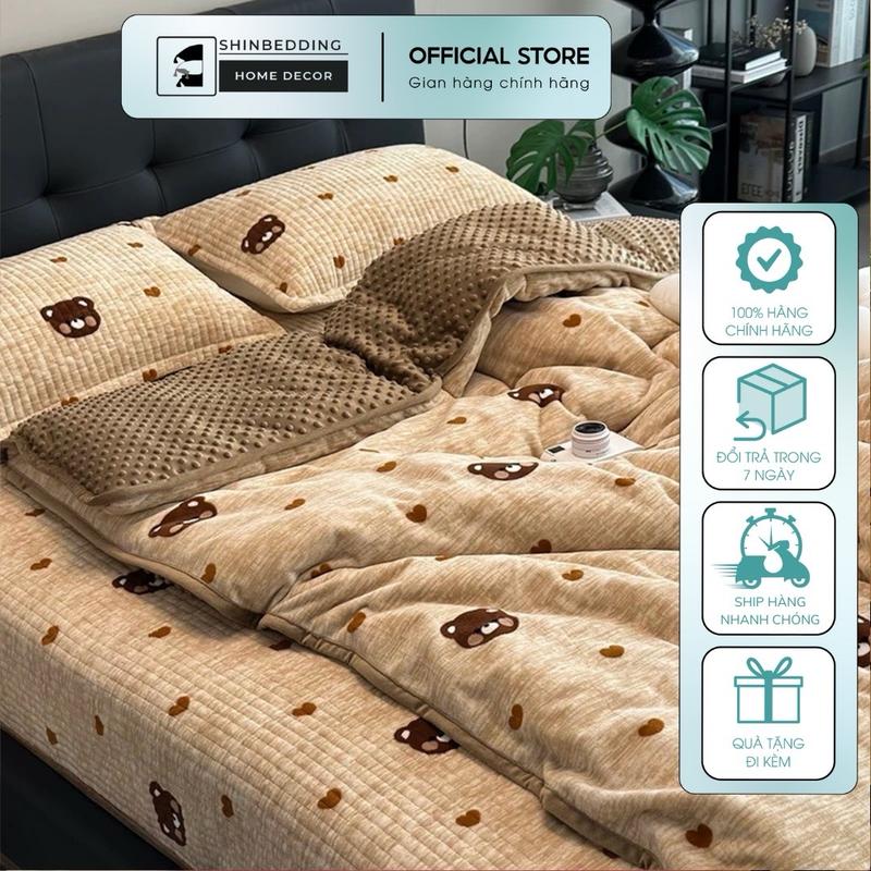 Set Bộ Vỏ Nỉ Nhung Mịn Cao Cấp ( Shinbedding) chăn giặt máy ếch xanh đồng tiền đỏ thoáng khí ga kieng ga giường nơ cỡ queen gác xép nệm phao