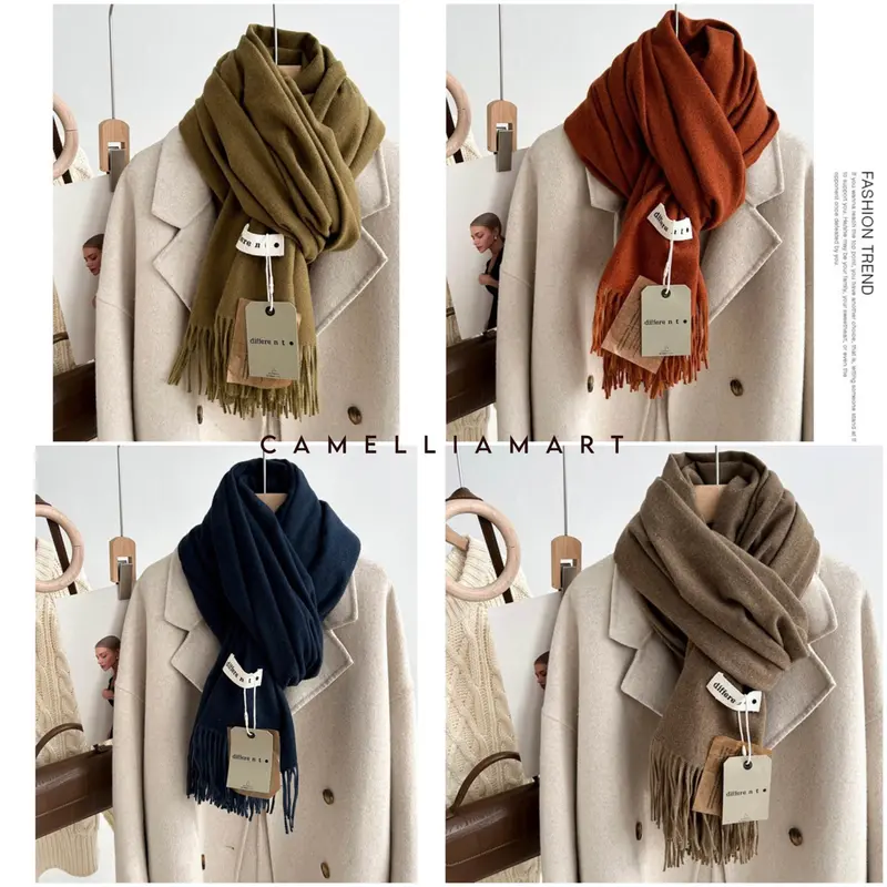 Khăn choàng cổ trơn Different tone màu Neutral chất Cashmere dạ Khăn choàng tua rua đa năng ấm áp phong cách Hàn Quốc khan  quang Quàng Cổ Len khan  len muadong 5