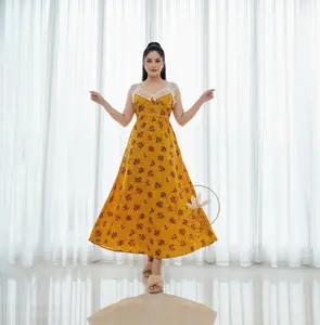 SH | [READY KIRIM HARI INI] Dress Disya Long Dress  Bahan Viskin Tanpa Lengan Dress Maxi Wanita Motif Casul Elegant