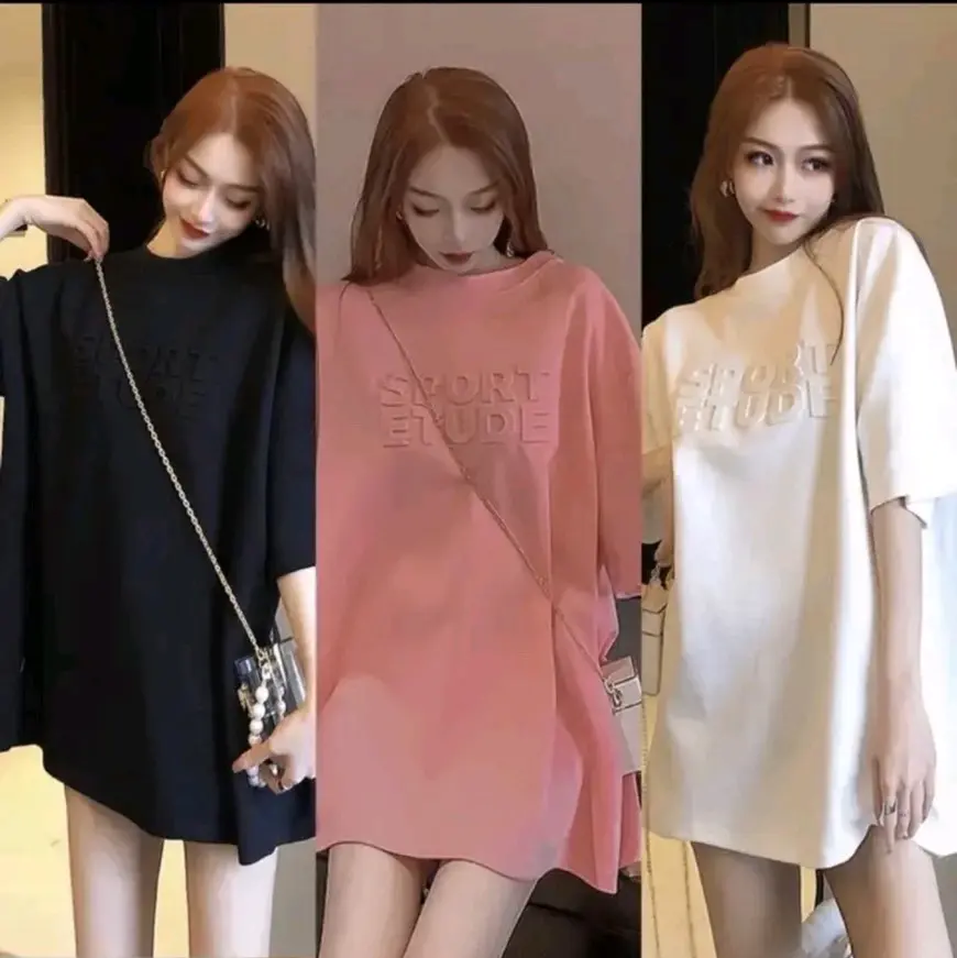 Áo phông 3158 cotton khô form rộng dập nổi (sport) Top Cổ Tròn Nữ Women